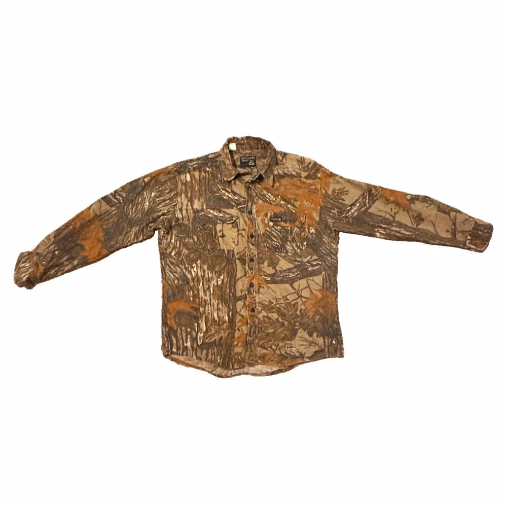 VTG Rattlers Brand Men's L Realtree Camo Chamois Long Sleeve Cotton Shirt USA